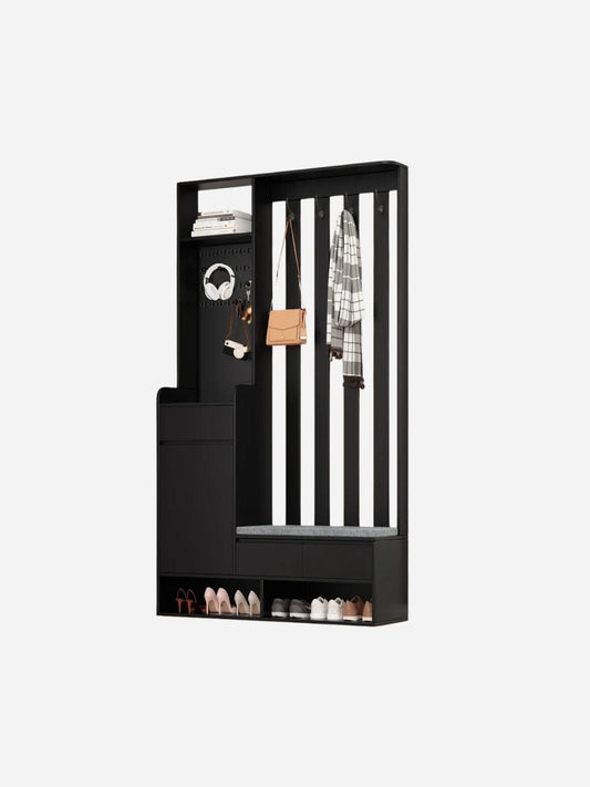 Ensemble Garde-Robe Blanc Compact avec Banc : Optimisez votre espace avec style