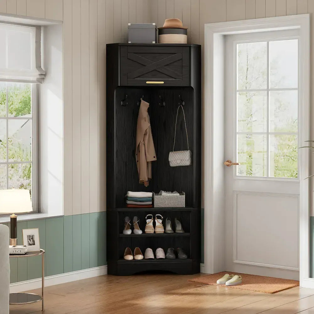 Ensemble Garde-Robe Blanc Compact avec Banc : Optimisez votre espace avec style Noir 3