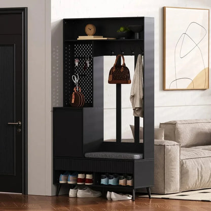 White Compact Wardrobe Set Hallway Wardrobe with Bench 4 Hooks Doors Drawers 100×180×35 cm W×H×H GERMANY / black 5