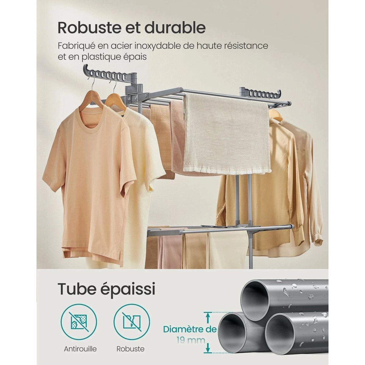 Séchoir linge pliable grandes capacités, intérieur & extérieur - Aéraly