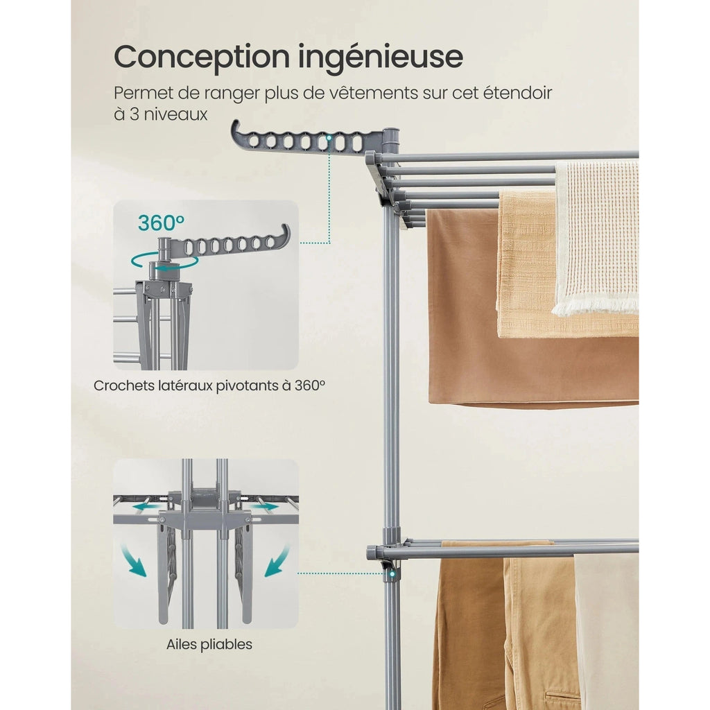 Séchoir linge pliable grandes capacités, intérieur & extérieur - Aéraly