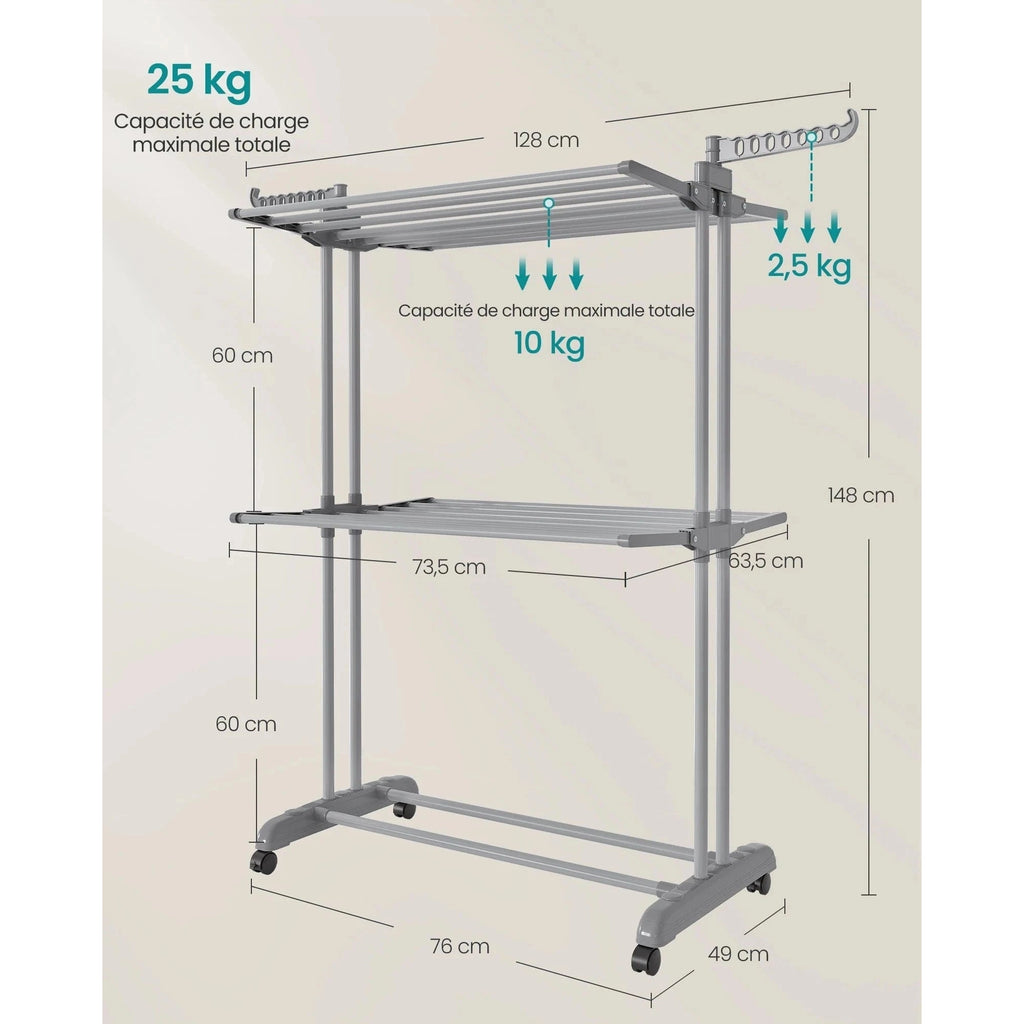 Séchoir linge pliable grandes capacités, intérieur & extérieur - Aéraly