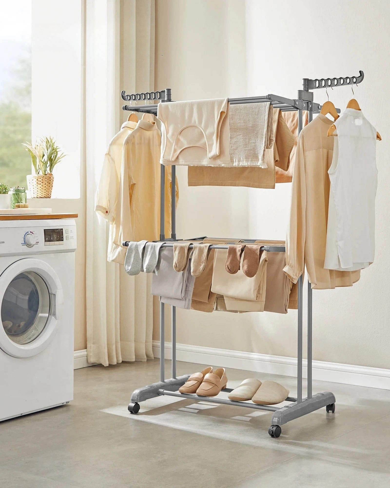 Séchoir linge pliable grandes capacités, intérieur & extérieur Gris