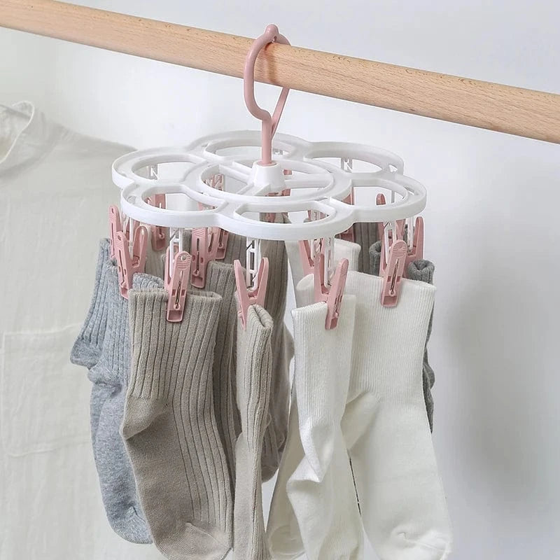 MOD 16-Clips Folding Clothes dryer Hanger Children Adults Clothes Dryer Windproof Socks Underwear Plastic Drying Rack Organizer