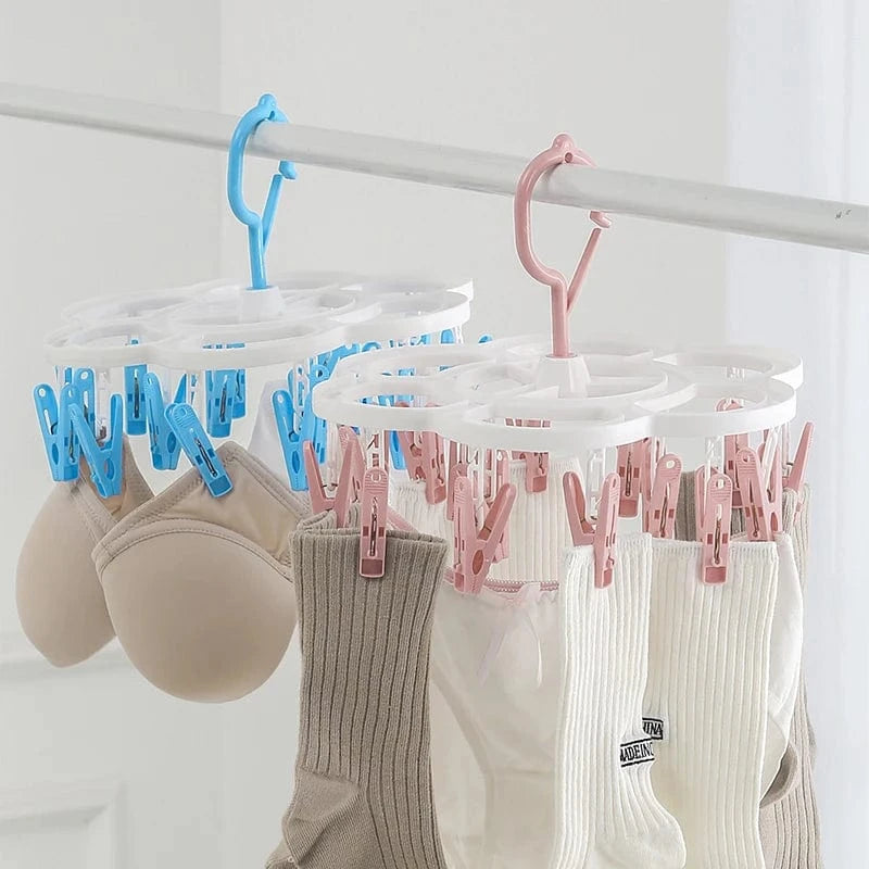MOD 16-Clips Folding Clothes dryer Hanger Children Adults Clothes Dryer Windproof Socks Underwear Plastic Drying Rack Organizer