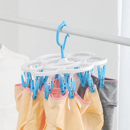 MOD 16-Clips Folding Clothes dryer Hanger Children Adults Clothes Dryer Windproof Socks Underwear Plastic Drying Rack Organizer