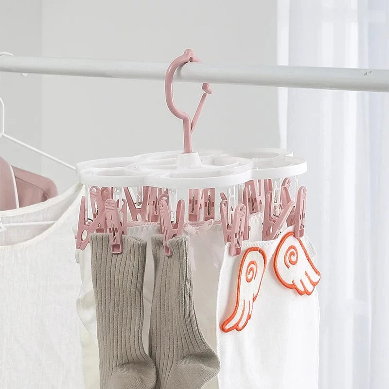 MOD 16-Clips Folding Clothes dryer Hanger Children Adults Clothes Dryer Windproof Socks Underwear Plastic Drying Rack Organizer