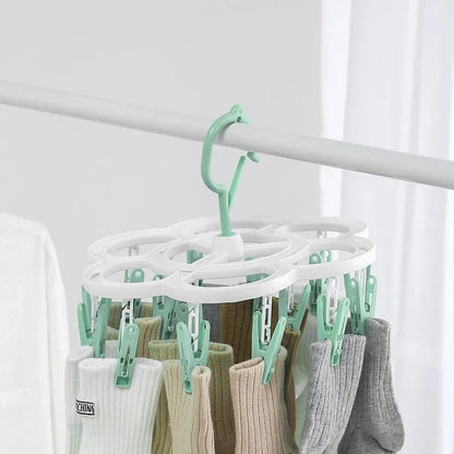 MOD 16-Clips Folding Clothes dryer Hanger Children Adults Clothes Dryer Windproof Socks Underwear Plastic Drying Rack Organizer