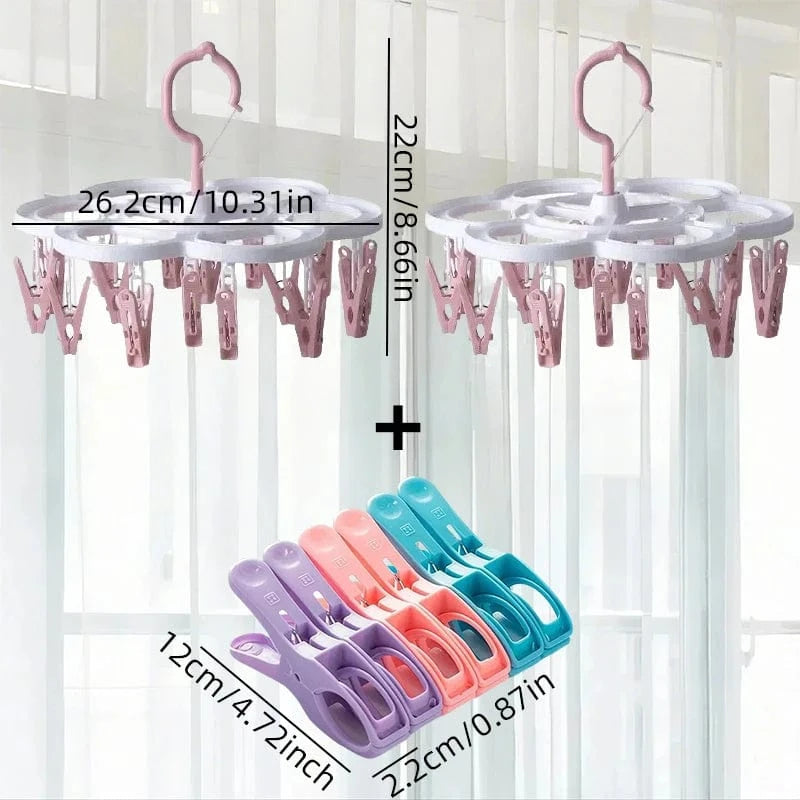MOD 16-Clips Folding Clothes dryer Hanger Children Adults Clothes Dryer Windproof Socks Underwear Plastic Drying Rack Organizer A -3pcs