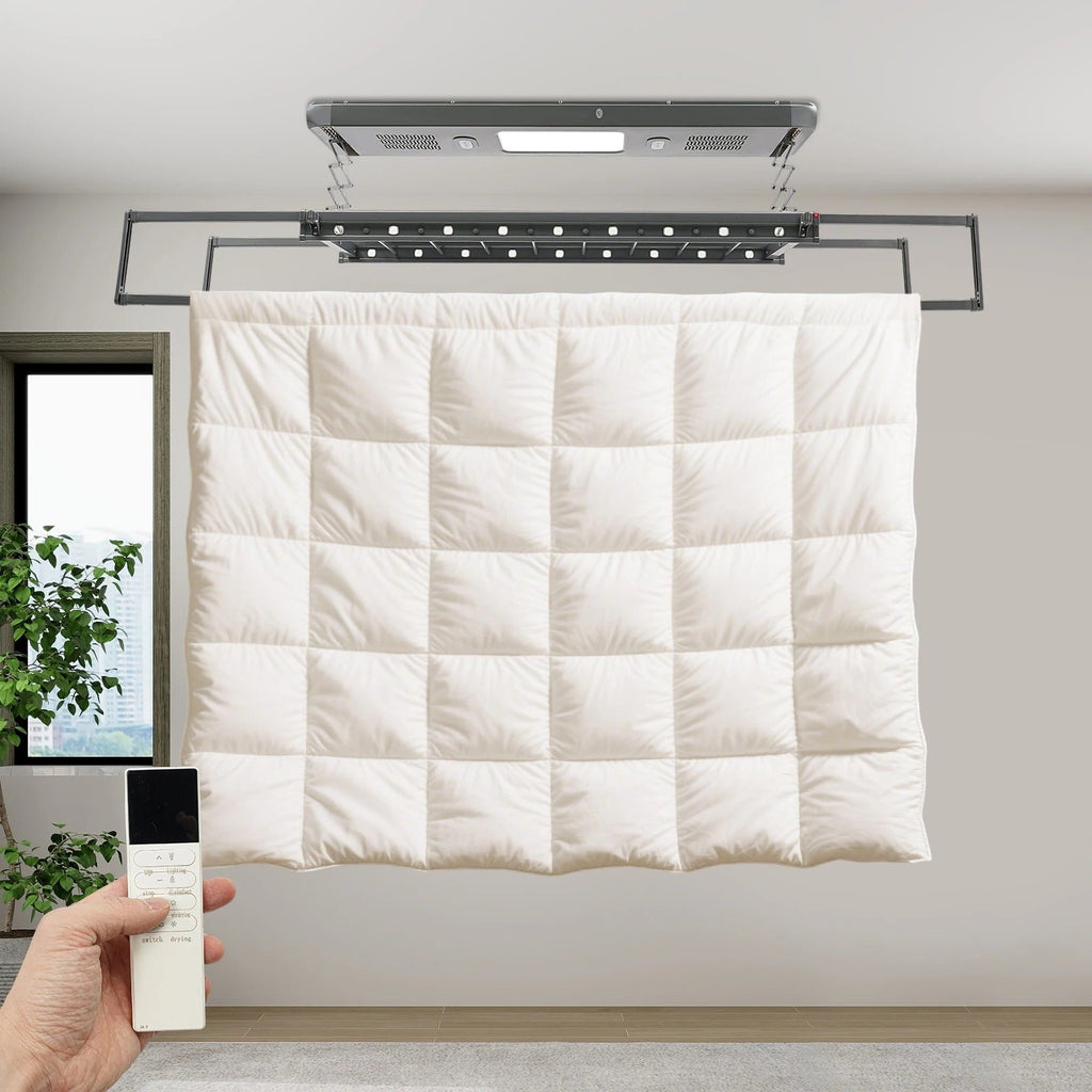 Séchoir plafond électrique avec télécommande, LED et ventilation - Aéraly
