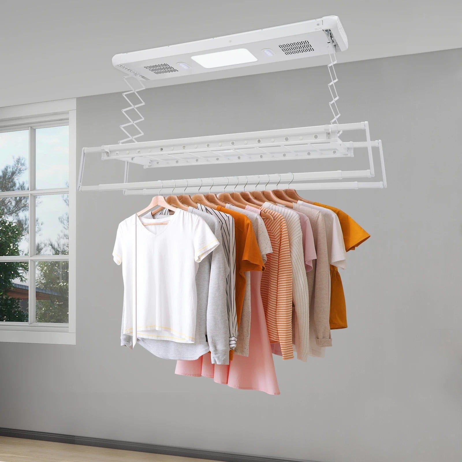 Séchoir plafond électrique avec télécommande, LED et ventilation