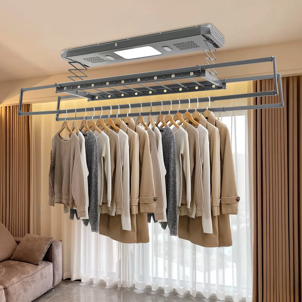 Séchoir plafond électrique avec télécommande, LED et ventilation - Aeraly
