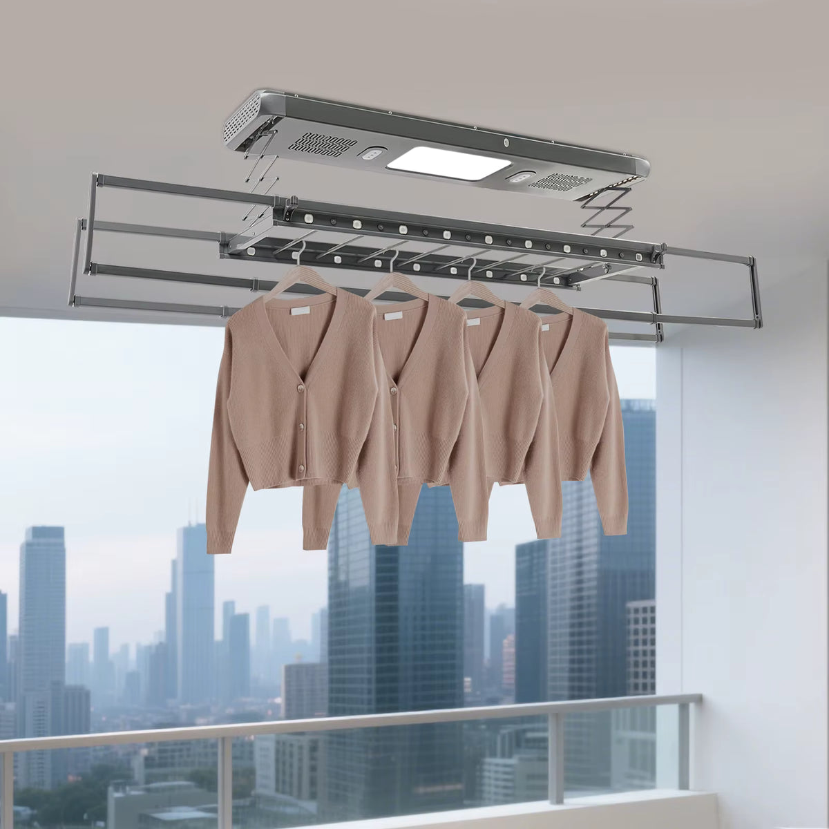 Séchoir plafond électrique avec télécommande, LED et ventilation - Aeraly