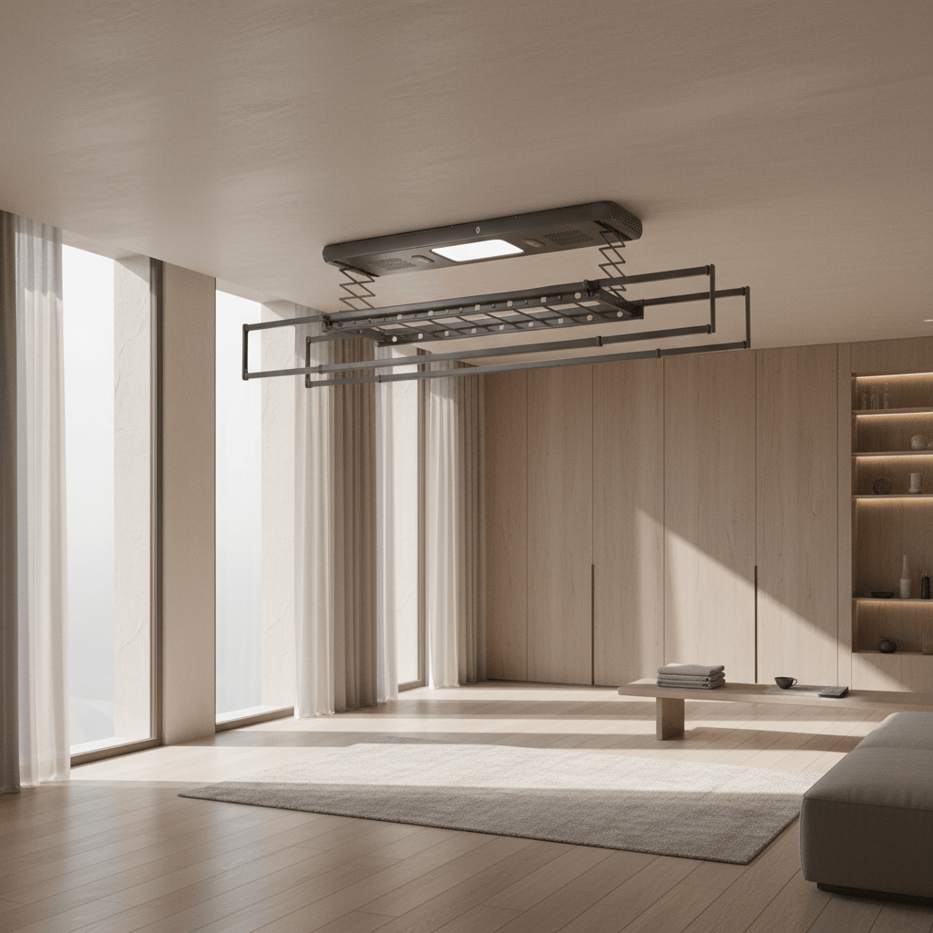 Séchoir plafond électrique avec télécommande, LED et ventilation - Aeraly
