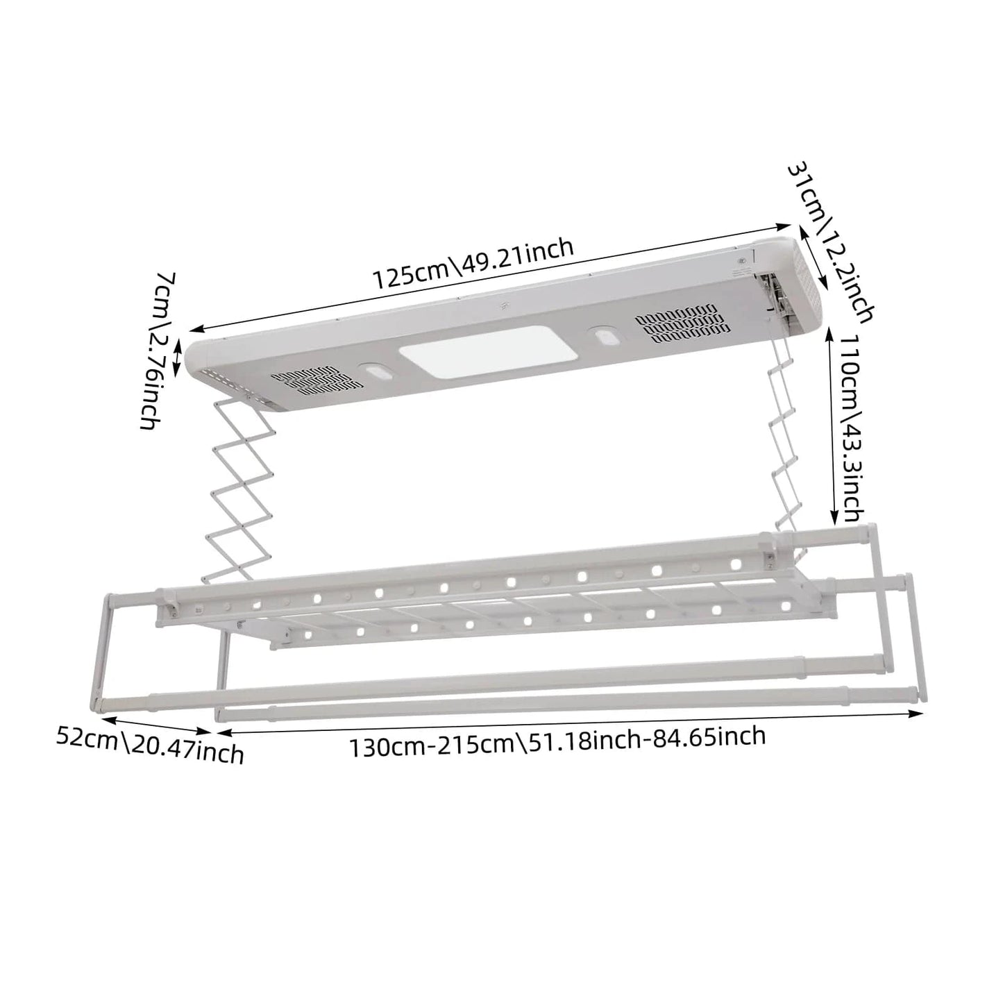 Séchoir plafond électrique avec télécommande, LED et ventilation Argent