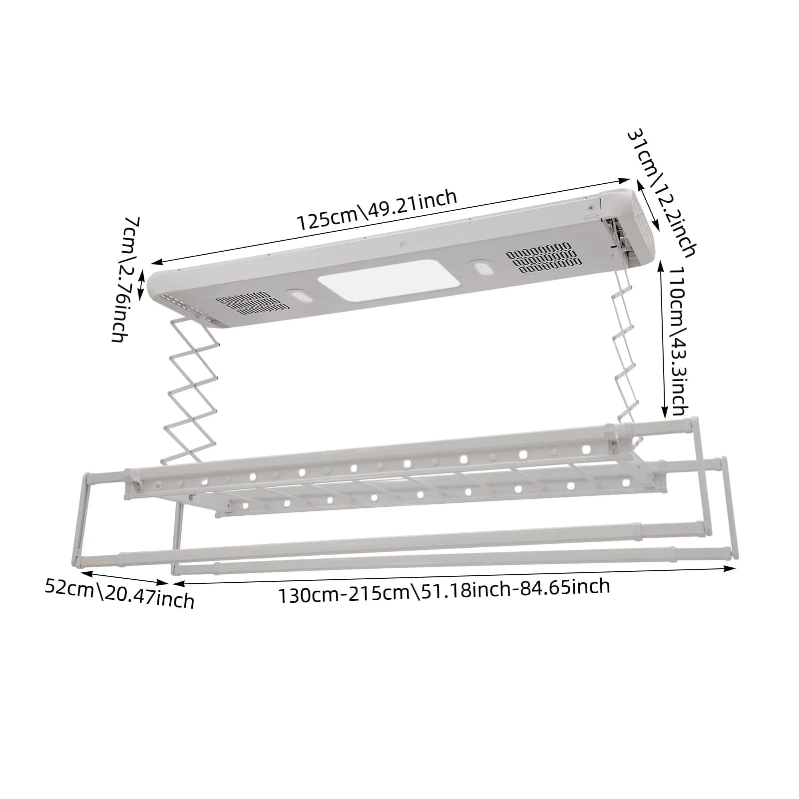 Séchoir plafond électrique avec télécommande, LED et ventilation Argent