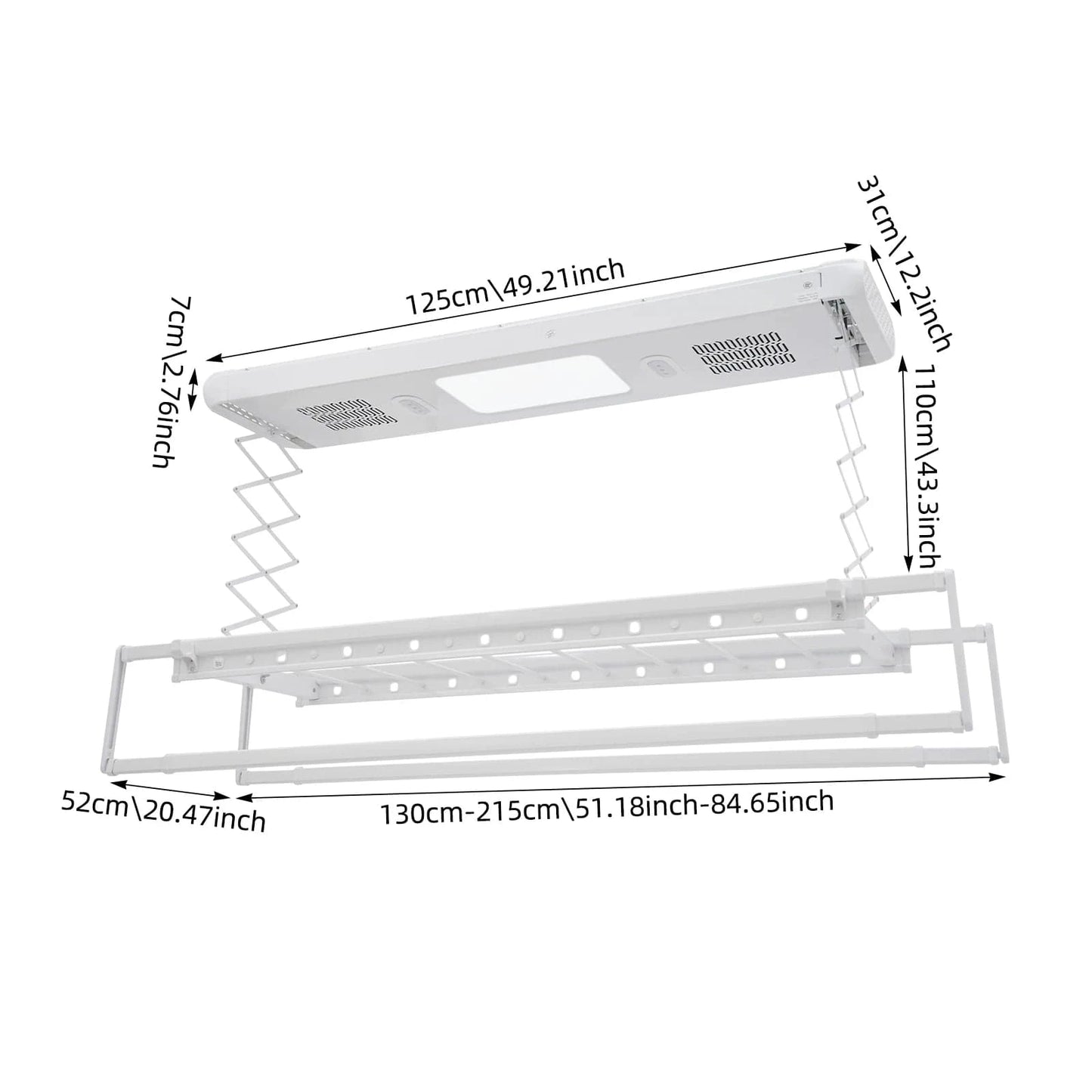Séchoir plafond électrique avec télécommande, LED et ventilation Blanc
