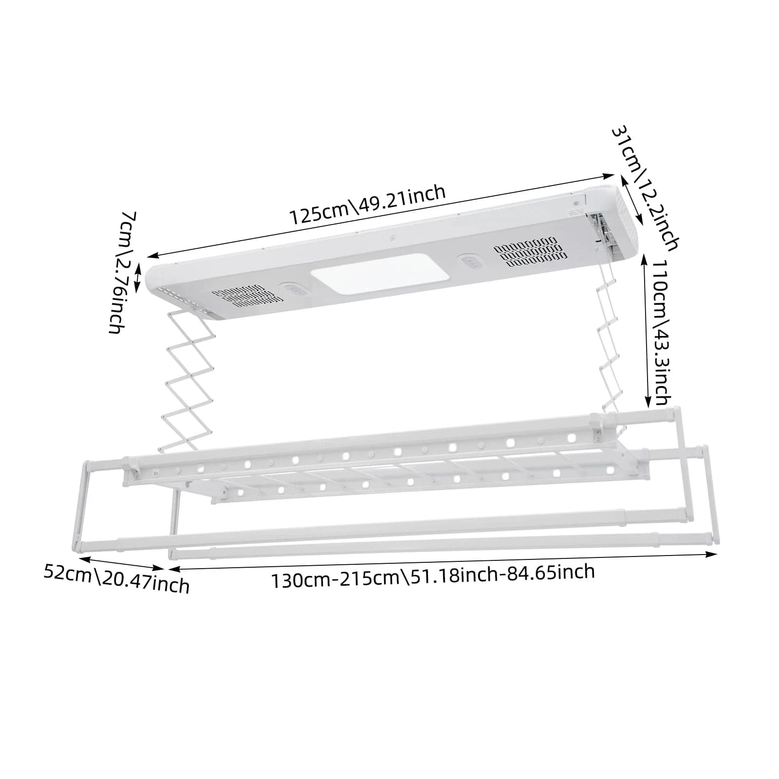 Séchoir plafond électrique avec télécommande, LED et ventilation Blanc