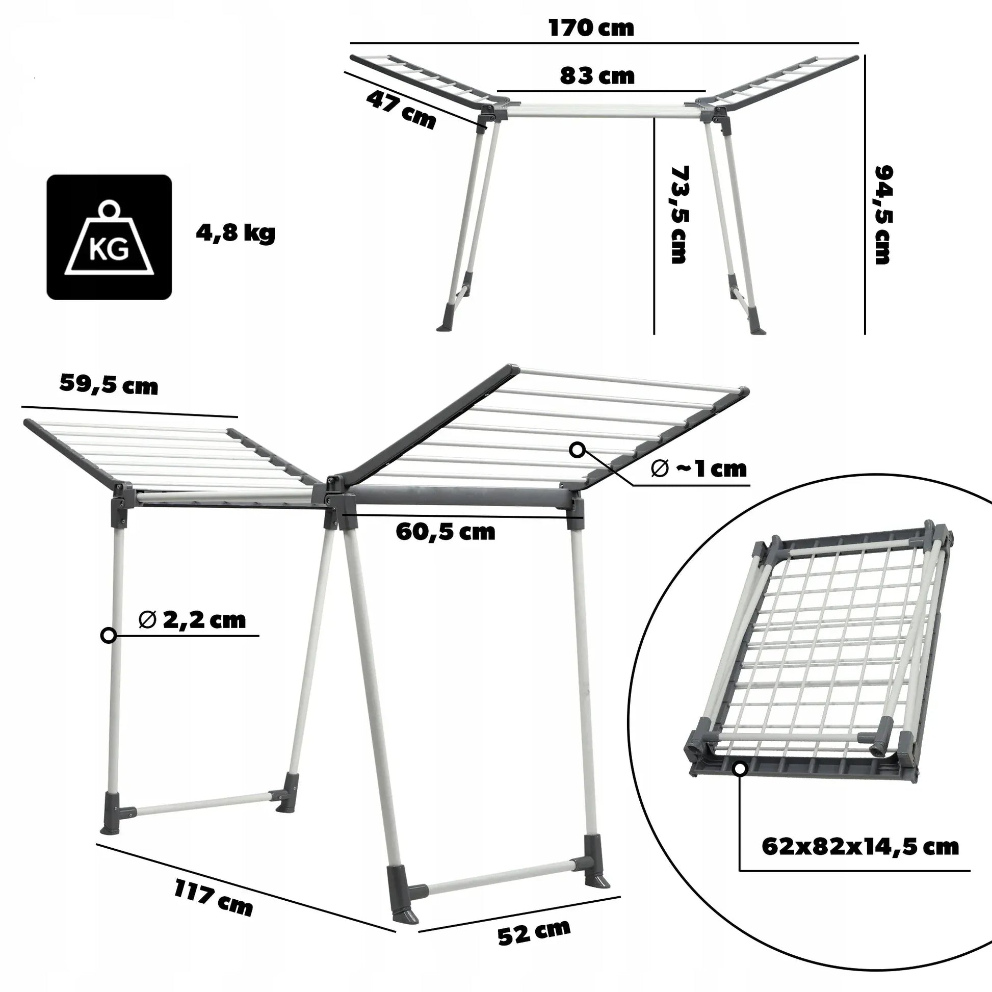Séchoir balcon avec pied pour vêtements pliants - Séchoir pratique Blanc