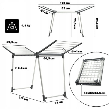 Séchoir balcon avec pied pour vêtements pliants - Séchoir pratique Blanc