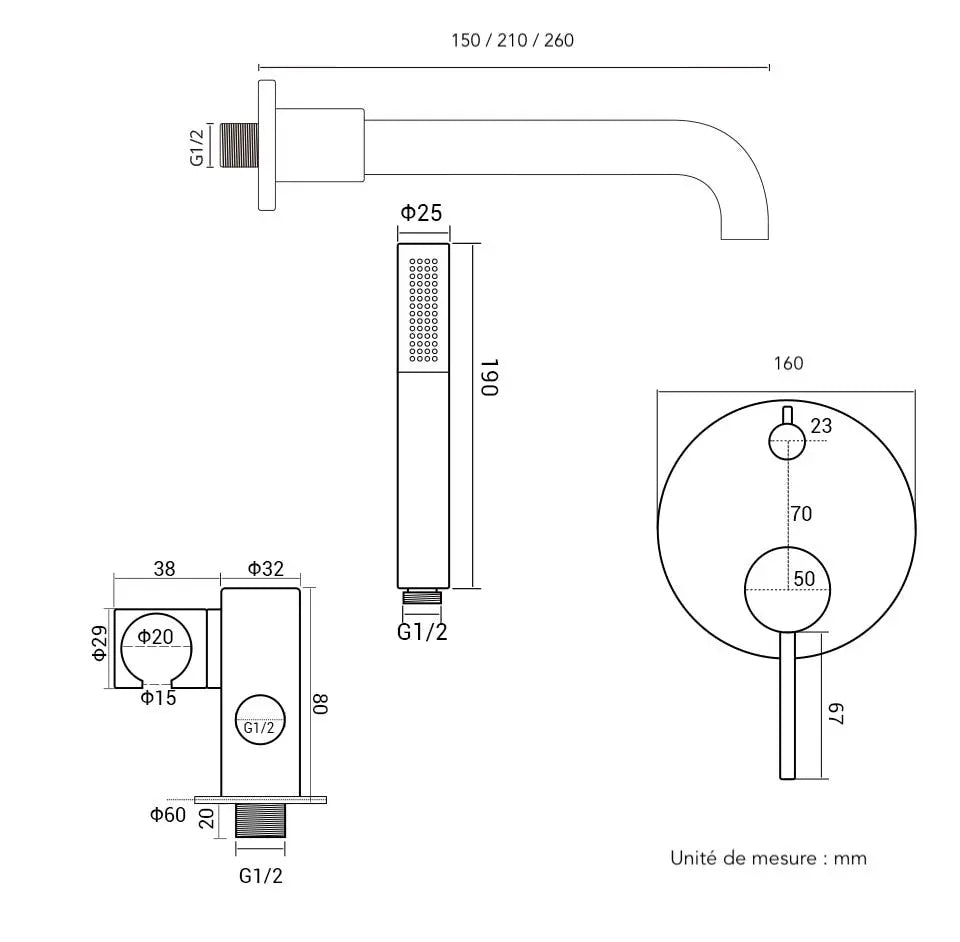 Mitigeur de bain thermostatique encastré or brossé