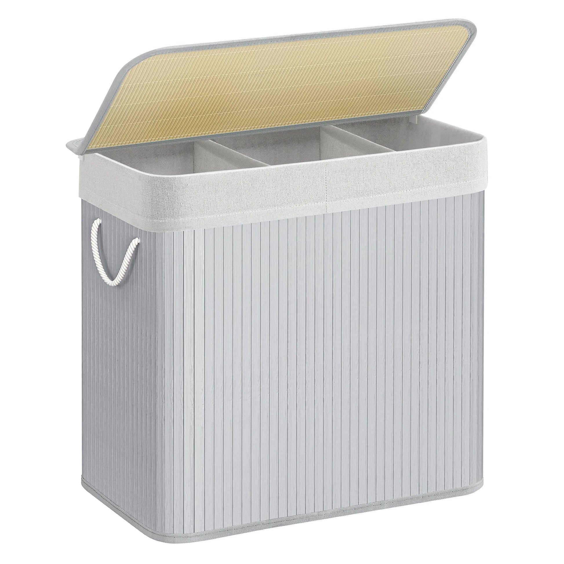 SONGMICS Laundry Basket, 150 L Laundry Basket, 3 Compartments Sorting Compartments, Bamboo Lid, Handles, Foldable Gris / GERMANY