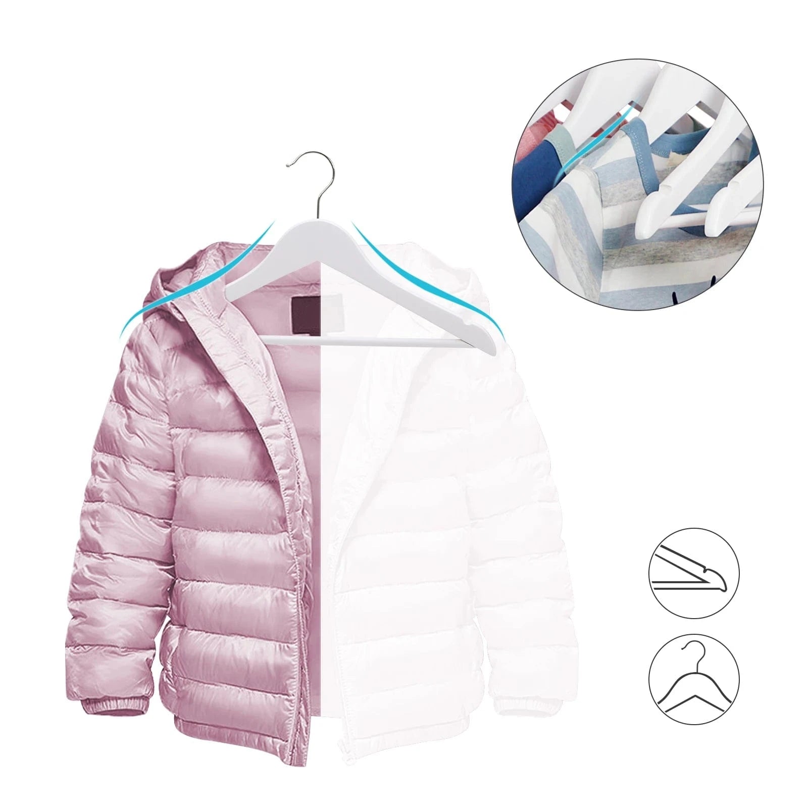 SONGMICS Wood Children's Hangers, Pack of 20 Kid's Clothes Hangers, with Trousers Bar, Shoulder Notches, 360° Swivel Hook, 35 cm Blanc et Argent / GERMANY