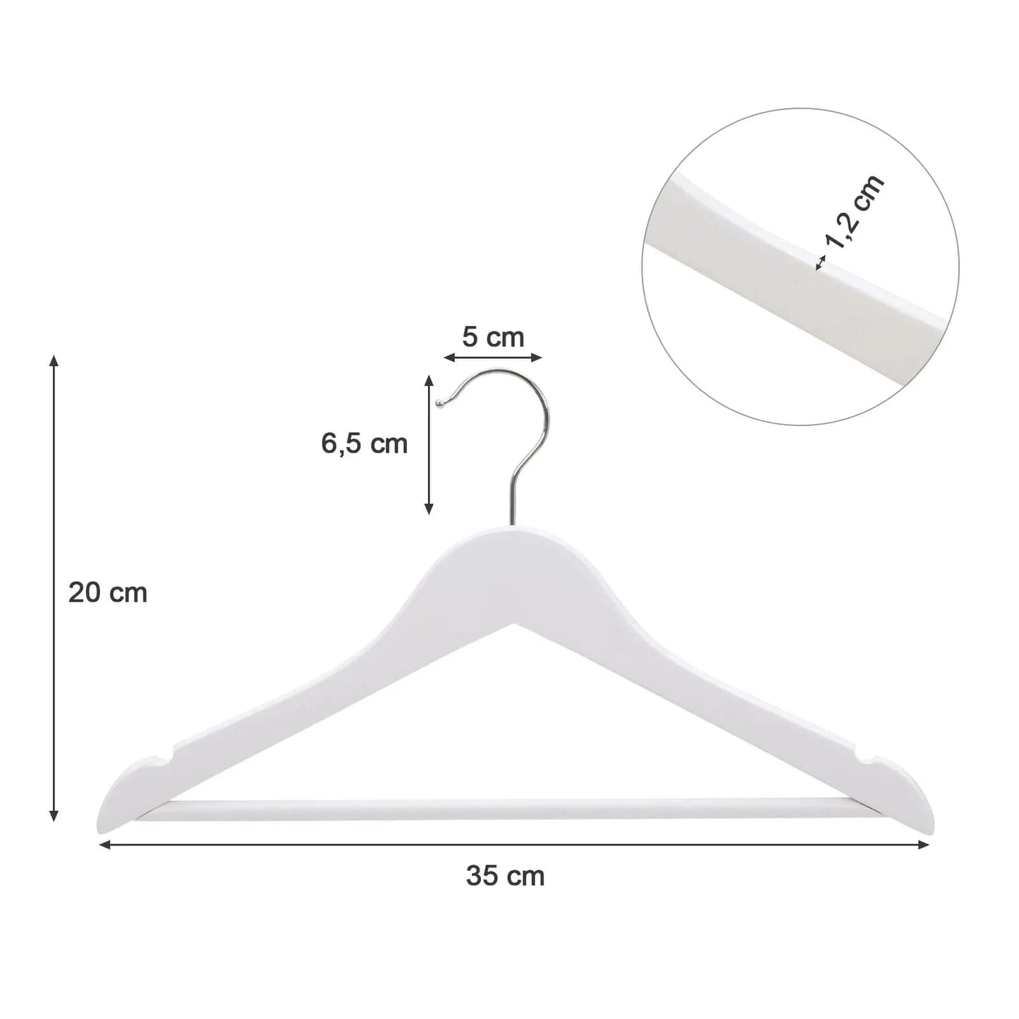 SONGMICS Wood Children's Hangers, Pack of 20 Kid's Clothes Hangers, with Trousers Bar, Shoulder Notches, 360° Swivel Hook, 35 cm Blanc et Argent / GERMANY