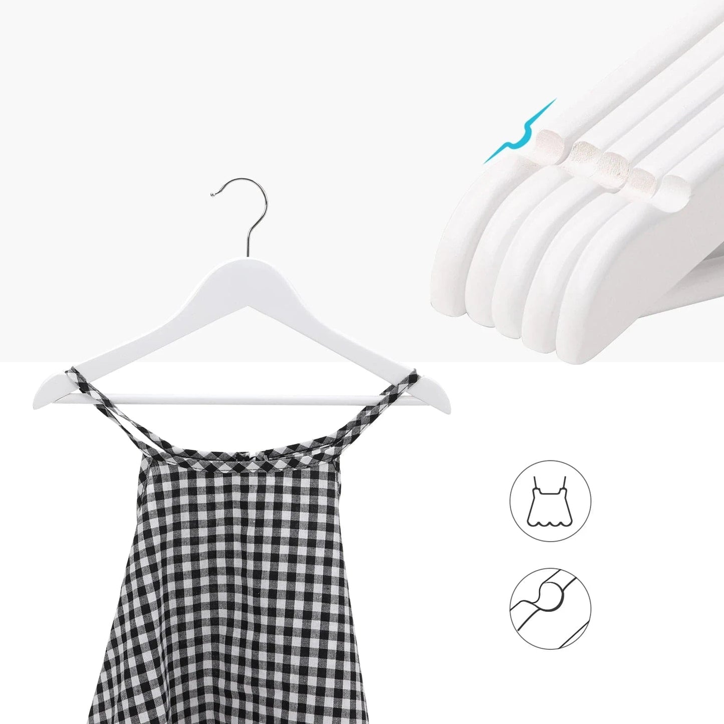 SONGMICS Wood Children's Hangers, Pack of 20 Kid's Clothes Hangers, with Trousers Bar, Shoulder Notches, 360° Swivel Hook, 35 cm Blanc et Argent / GERMANY