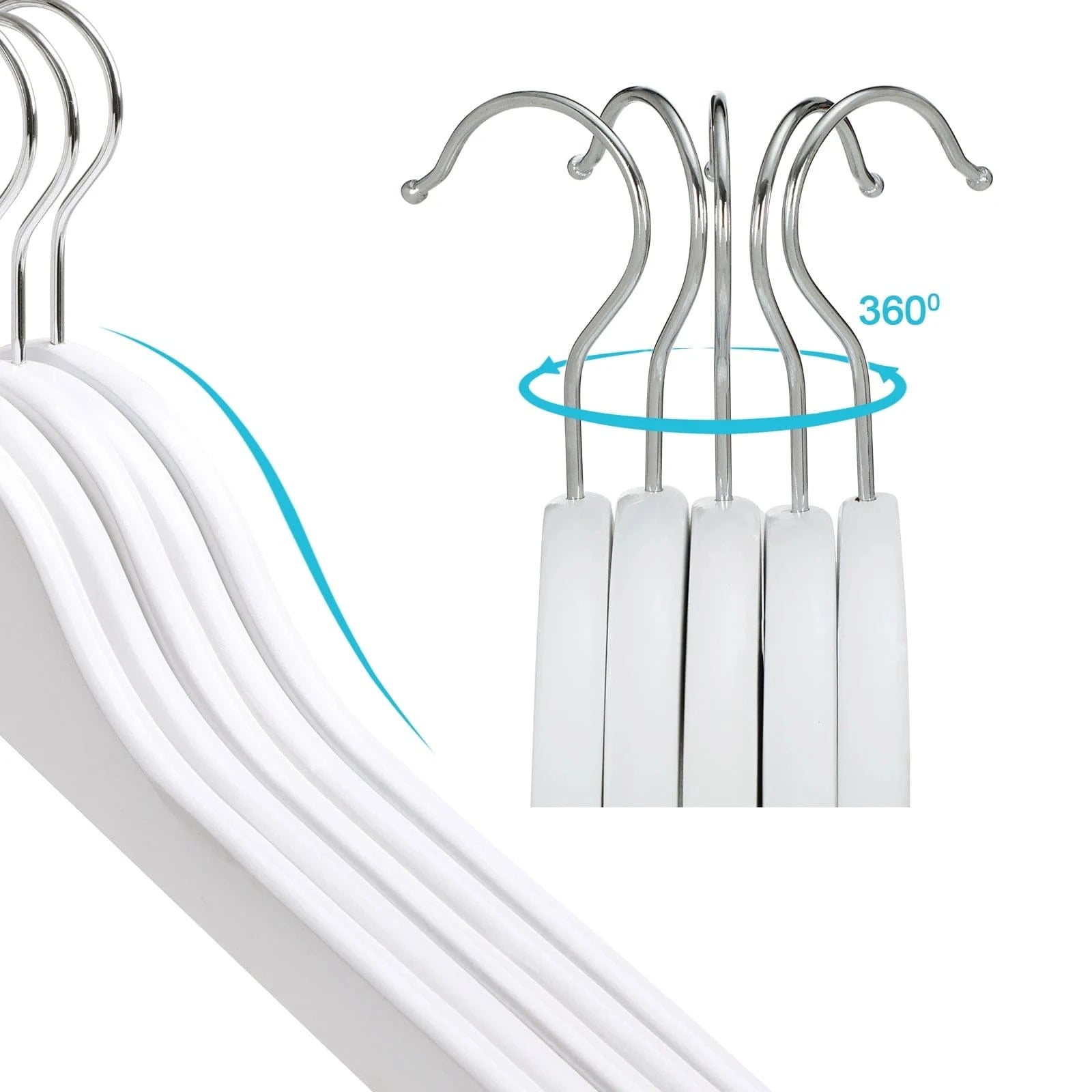 SONGMICS Wood Children's Hangers, Pack of 20 Kid's Clothes Hangers, with Trousers Bar, Shoulder Notches, 360° Swivel Hook, 35 cm Blanc et Argent / GERMANY