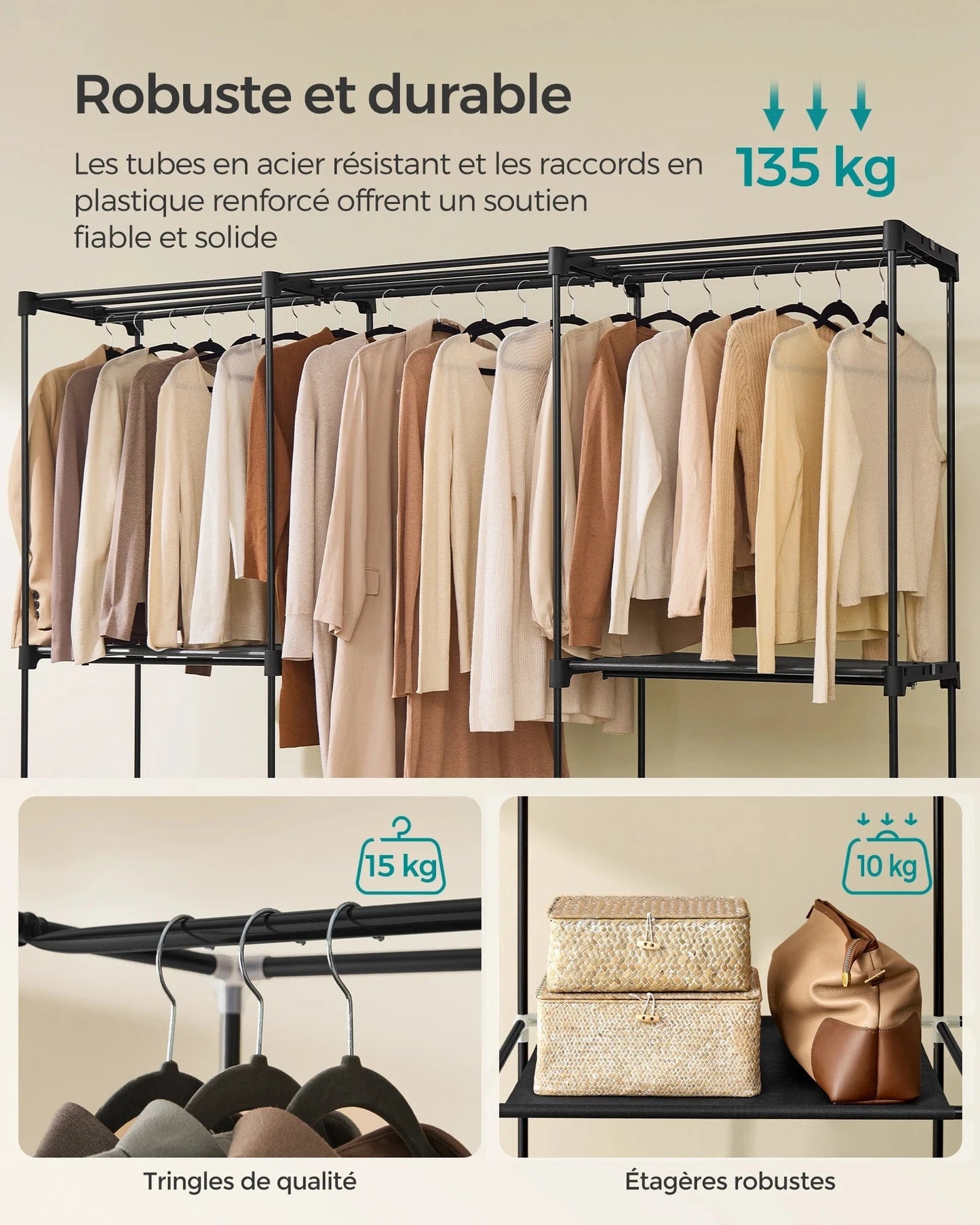 Storage Cabinet, Folding Wardrobe, Dressing Room, Clothes Rack, for Cloakroom, Bedroom, 205 x 43 x 166 cm, Ink Black black / GERMANY