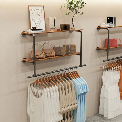 Support mural barre vêtements industriel 116cm Noir