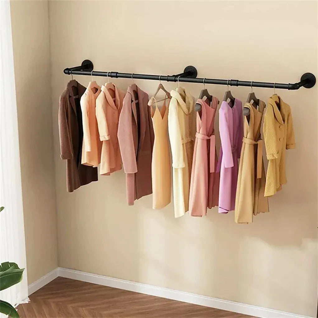 Support mural barre vêtements industriel 180cm Noir