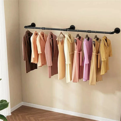 Support mural barre vêtements industriel 180cm Noir