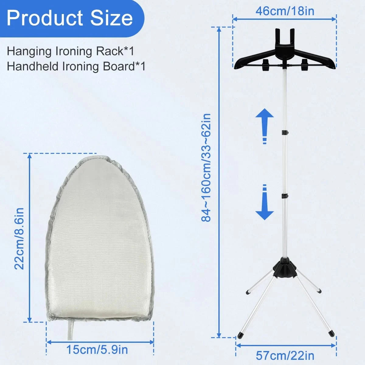 Steamer Stand with Hand-held Ironing Board 84-160cm Portable High Adjustable Handheld Garment Steamer Rack Foldable Home Hanger