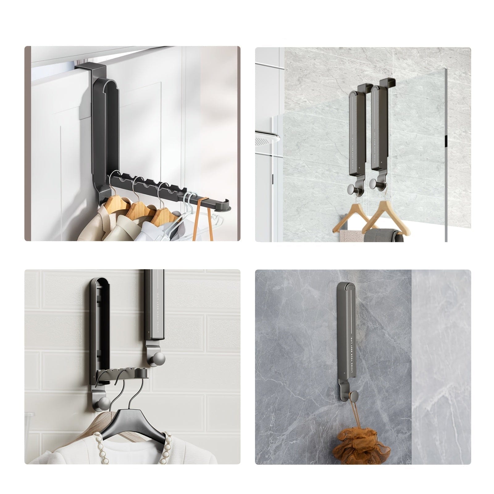 Support vêtements pliable suspendu mur Argenté