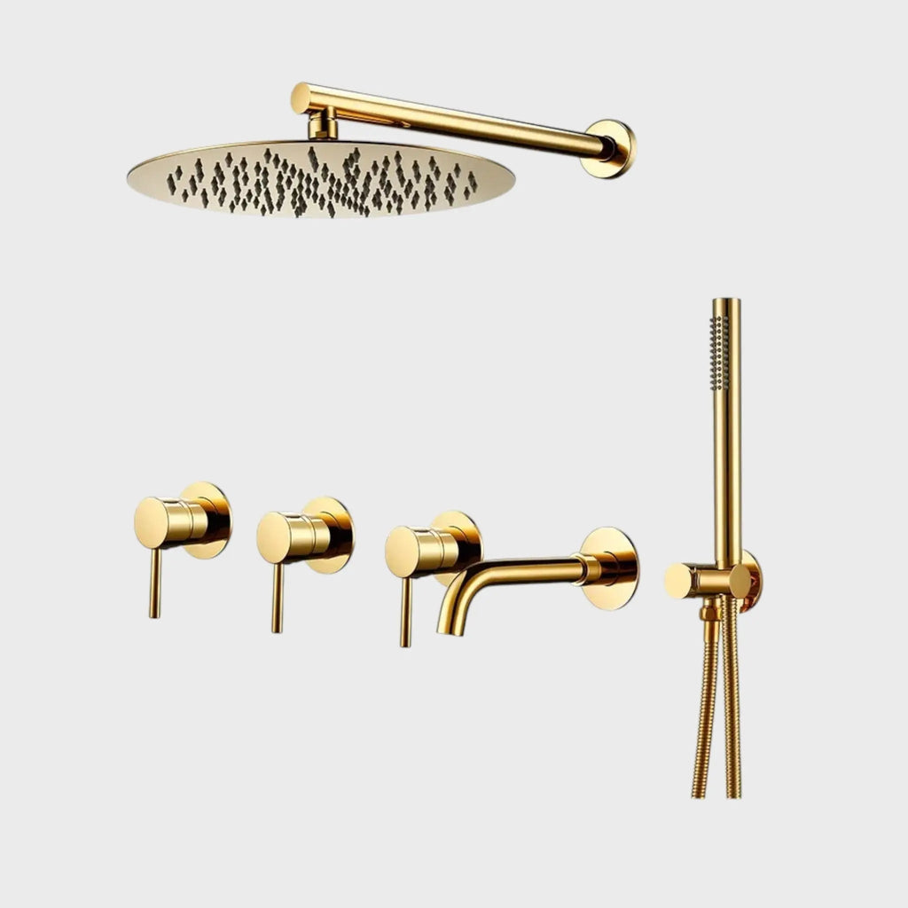 Kit de douche-bain encastré or brossé