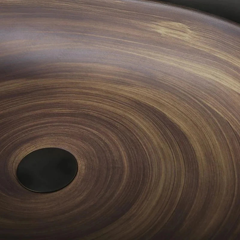 Lattato Vasque à Poser Ovale, Céramique Effet Bois