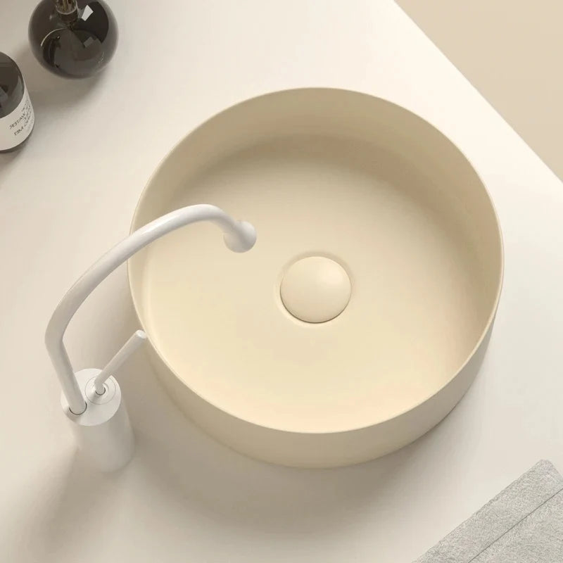Cereo Vasque à Poser Ronde, Céramique Beige Crème