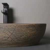 Lattato Vasque à Poser Ovale, Céramique Effet Bois