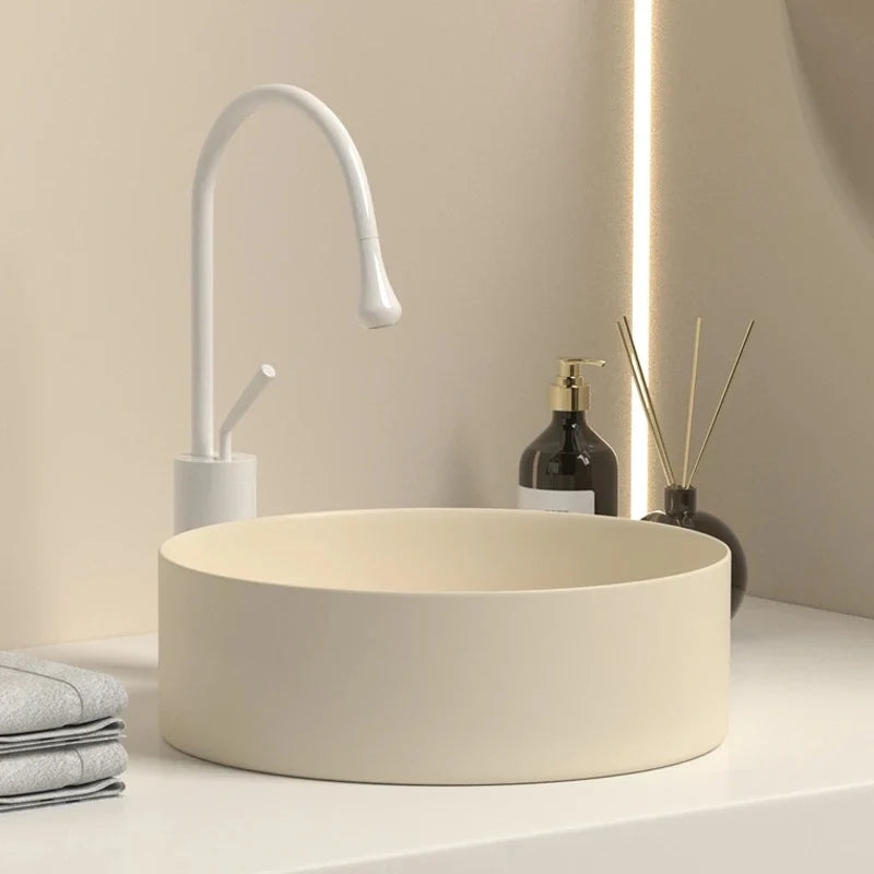 Cereo Vasque à Poser Ronde, Céramique Beige Crème