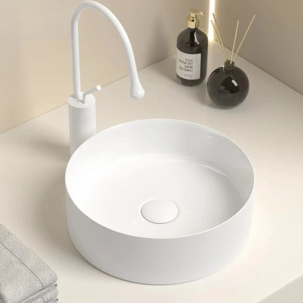 Avorio Vasque à Poser Ronde, Céramique Blanche