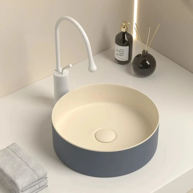 Opalino Vasque à Poser Ronde, Céramique Bi-Ton Gris Beige