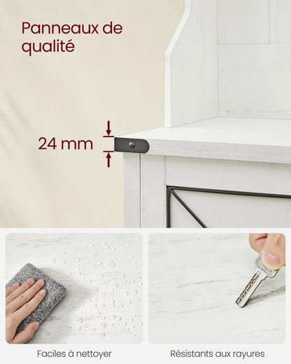 Vestiaire porte manteau avec banc et armoire à chaussures blanc rustique Blanc