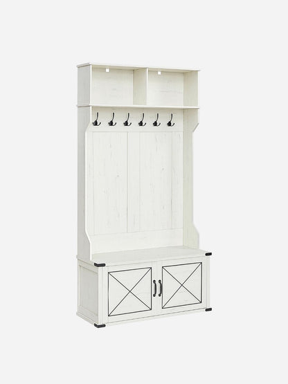 Vestiaire porte manteau avec banc et armoire à chaussures blanc rustique Blanc