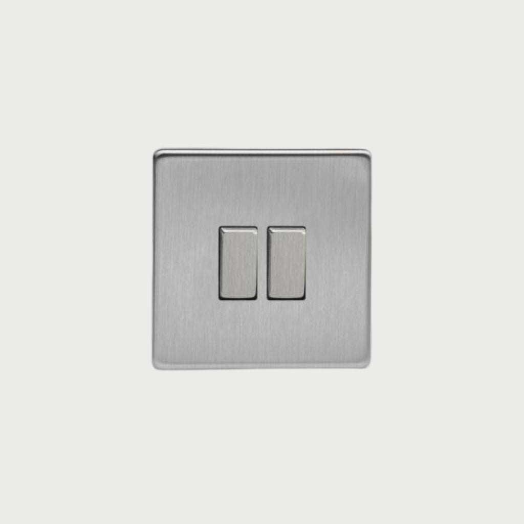 interrupteur bouton plat double acier brossé