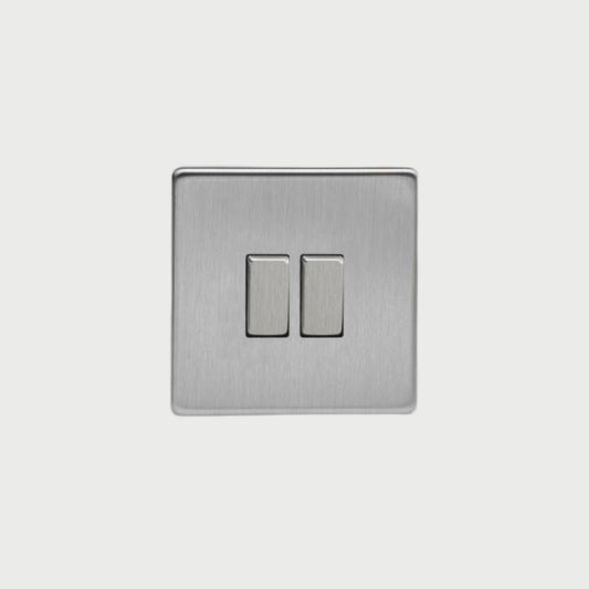 interrupteur bouton plat double acier brossé