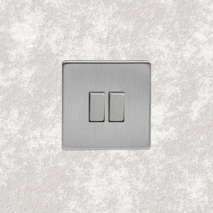 interrupteur bouton plat double acier brossé